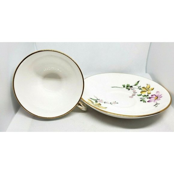 Fine Bone China Crown Staffordshire England Violet Purple Yellow Floral Gold Tri - Picture 7 of 12